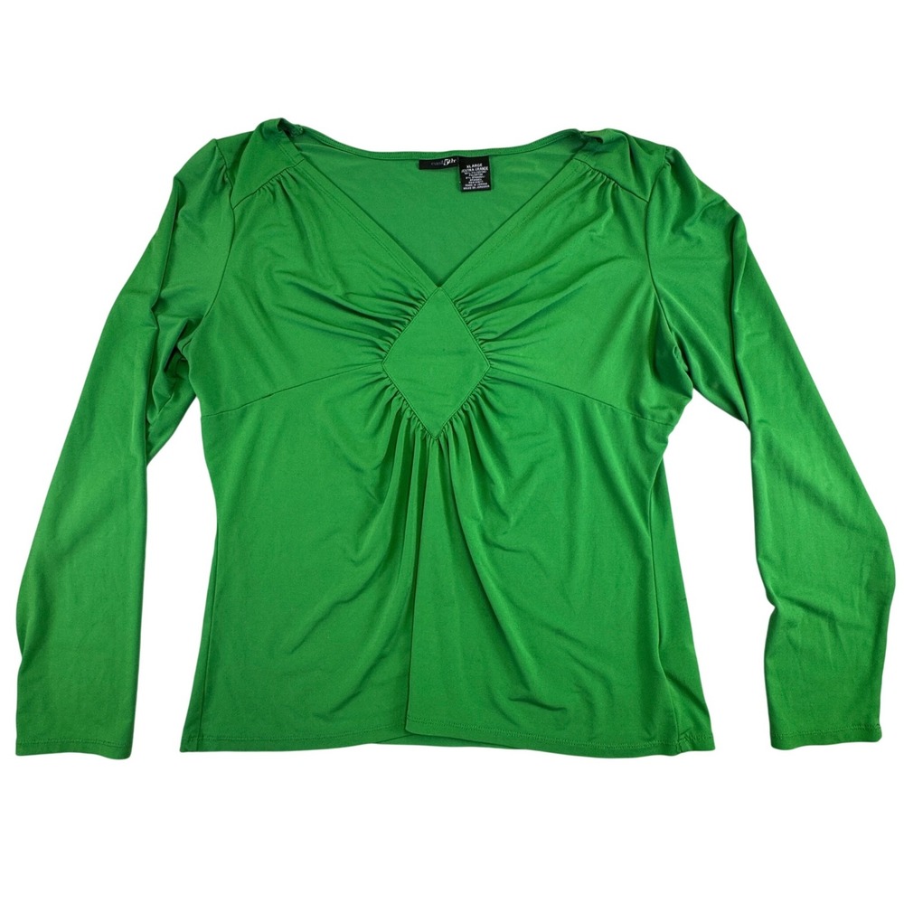 East 5th Womens XL Green Ruched V-Neck Long Sleeve Jersey Blouse‎ Top